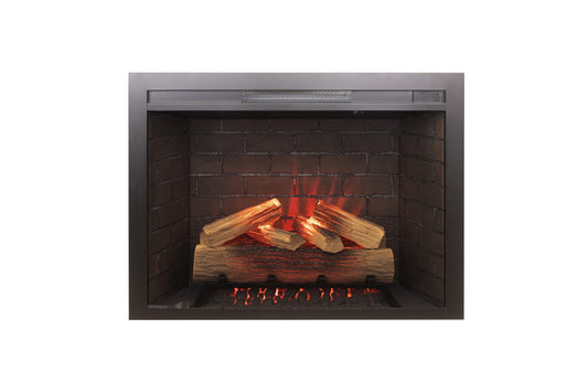 Amantii Fire & Ice Classic Edition electric fireplace insert with traditional mantel and glowing logs