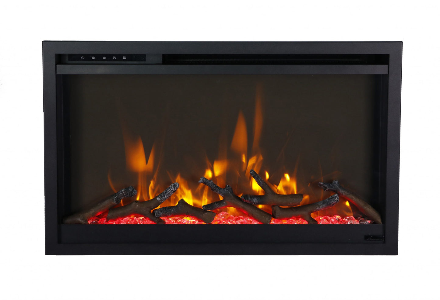 Amantii Traditional Xtraslim electric fireplace flame and media detail