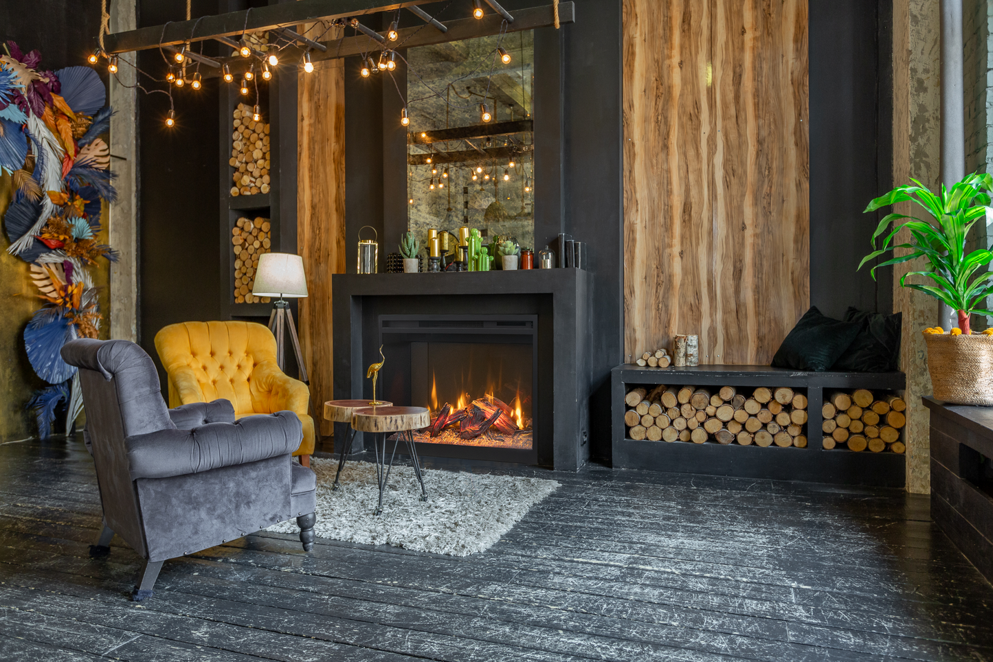 Amantii Fire and Ice RusticStone electric fireplace