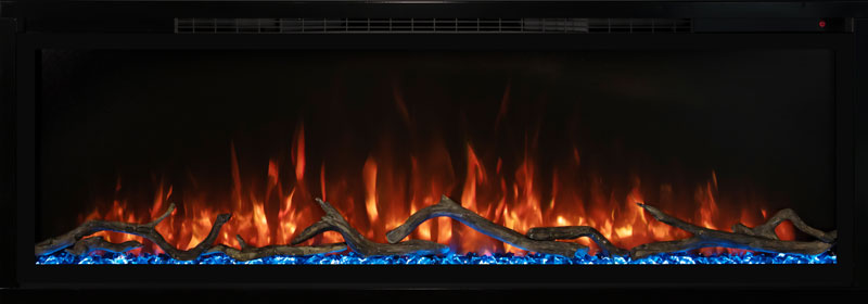 Modern Flames Slimline 100" Built-In Linear Electric Fireplace in Orange and Blue - Very Good Fireplaces