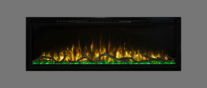 Modern Flames Slimline 74" Built-In Linear Electric Fireplace in Gold and Green - Very Good Fireplaces