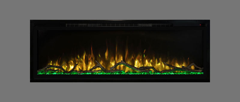 Modern Flames Slimline 100" Built-In Linear Electric Fireplace in Gold and Green - Very Good Fireplaces