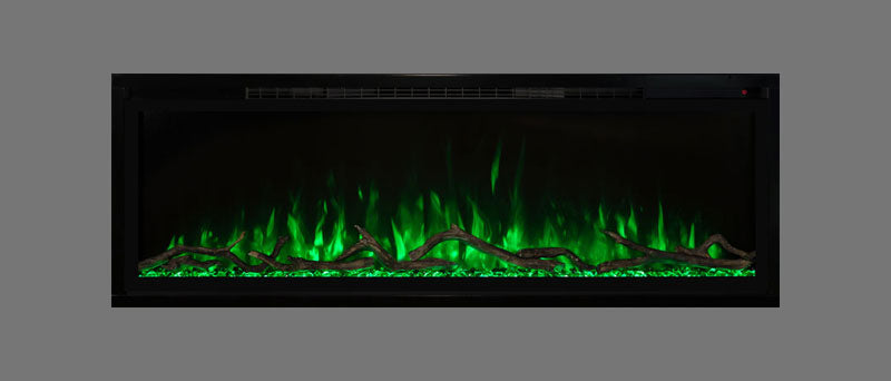 Modern Flames Slimline 74" Built-In Linear Electric Fireplace with Green Flame - Very Good Fireplaces