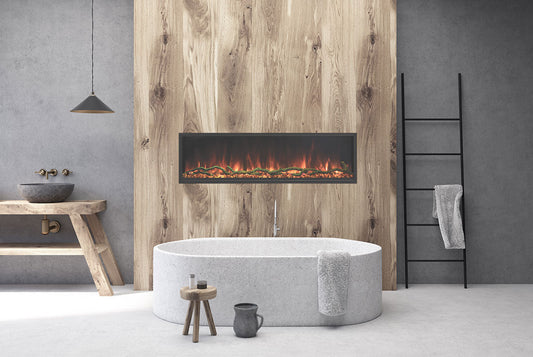 Linear electric fireplace for media wall sizing guidance