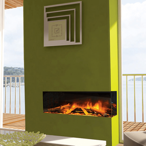 Corner-installed electric fireplace in a living room