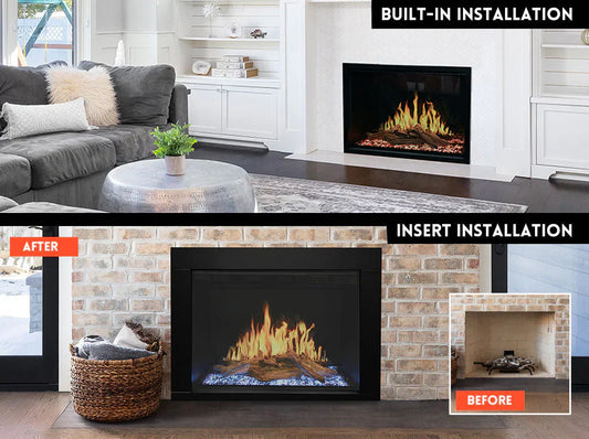 Traditional electric fireplace insert installed in a finished room