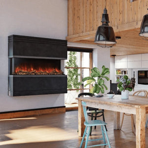 Modern Flames three-sided electric fireplace installed in a living room