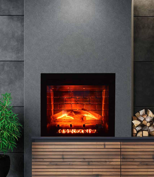Remii Heritage Classic electric fireplace insert installed in a compact unit interior