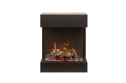 Amantii Cube Lumina fireplace with oak log media and yellow flames