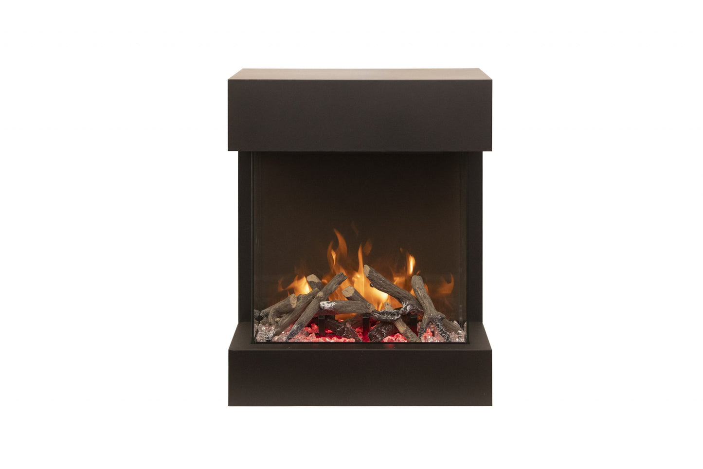 Amantii Cube Lumina electric fireplace oak log and flame detail
