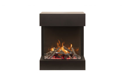 Amantii Cube Lumina electric fireplace oak log and flame detail