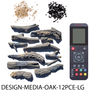 Oak log media, remote control and vermiculite included with the Amantii Traditional Lumina fireplace