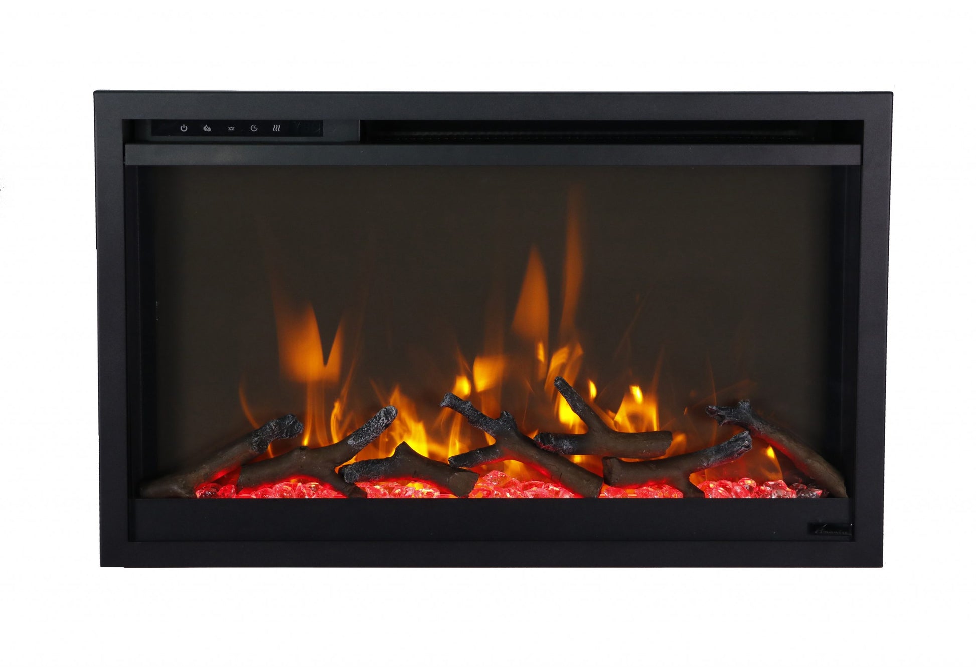 Amantii Traditional Xtraslim electric fireplace flame and media detail
