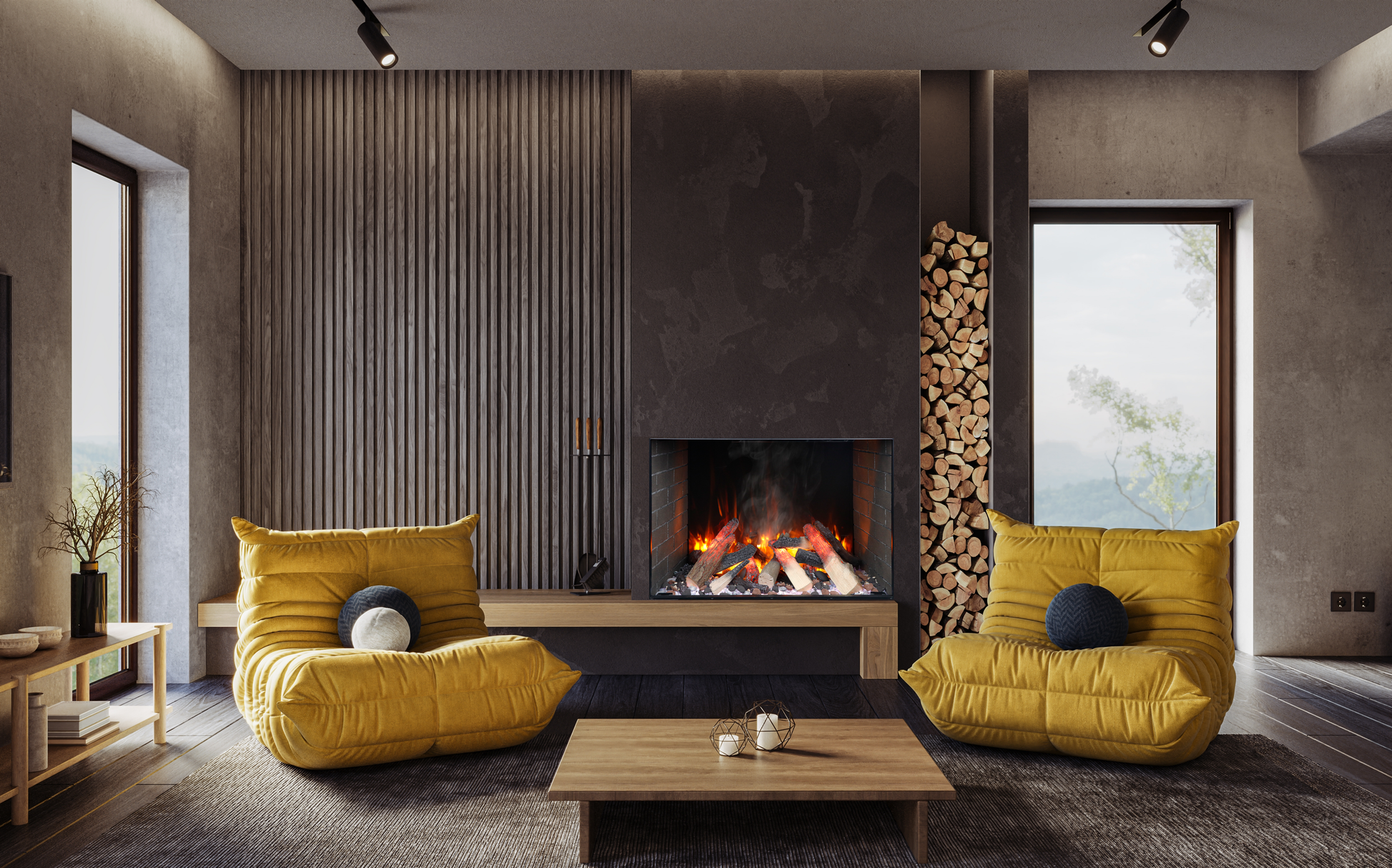 Amantii Signature Traditional electric fireplace with glowing split log media