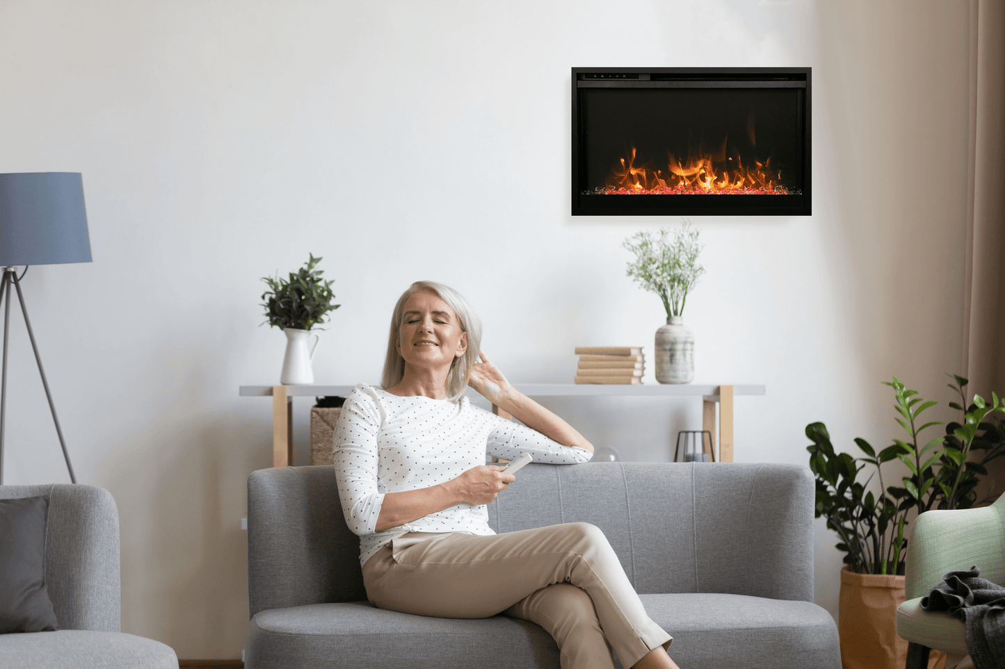 Amantii Traditional Xtraslim smart electric fireplace in a contemporary room