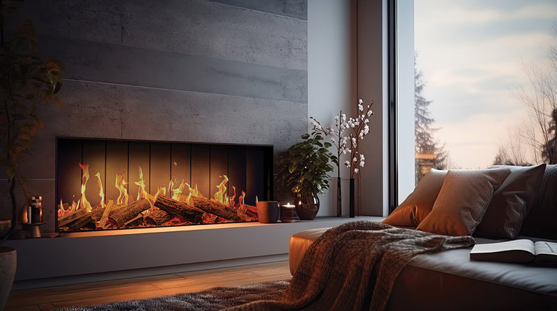 Sustainable Hearth TrueFlame 150 3DX electric fireplace with Woodland Logs