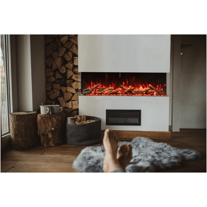 Amantii Tru View Bespoke fireplace with orange flames and split log media