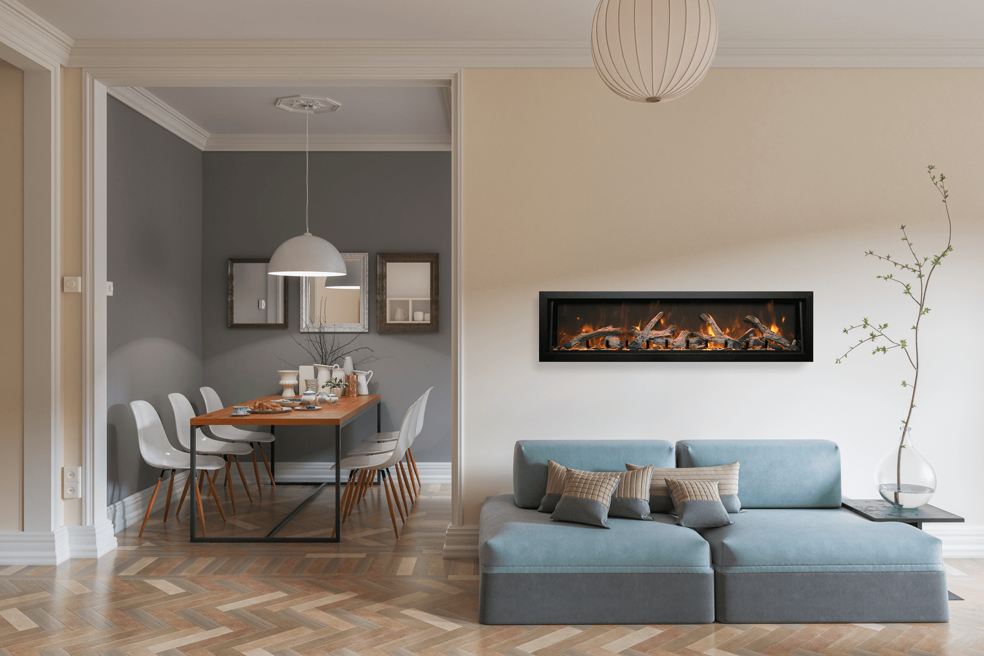Amantii Panorama Deep smart electric fireplace with rustic log media
