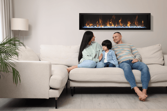 Amantii Panorama Slim smart electric fireplace with clear glass media