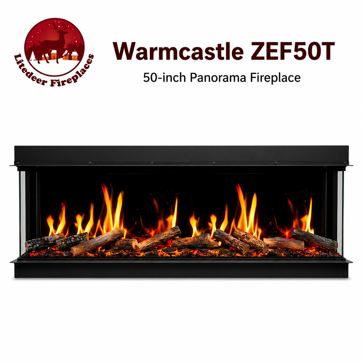 Litedeer WarmCastle electric fireplace installed as a multi-view feature