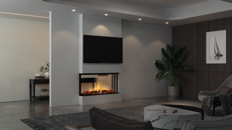 Nova Clear bay installation showing flames from the front and sides