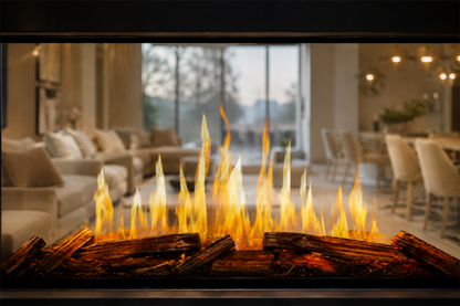 Nova Clear transparent electric fireplace in a modern living room