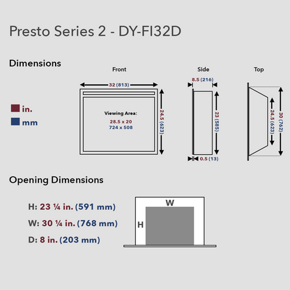 Presto Series 32" Electric Fireplace Insert