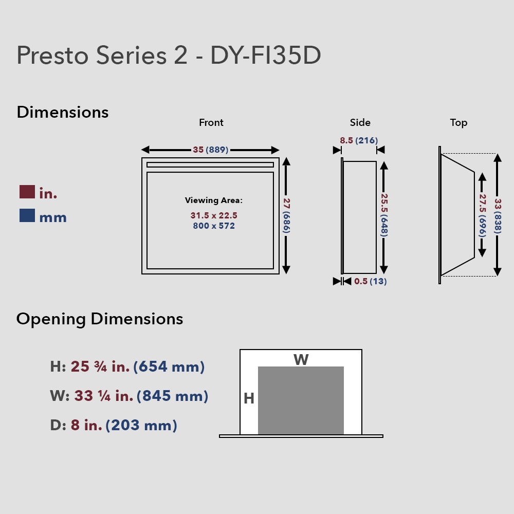 Presto Series 35" Electric Fireplace Insert