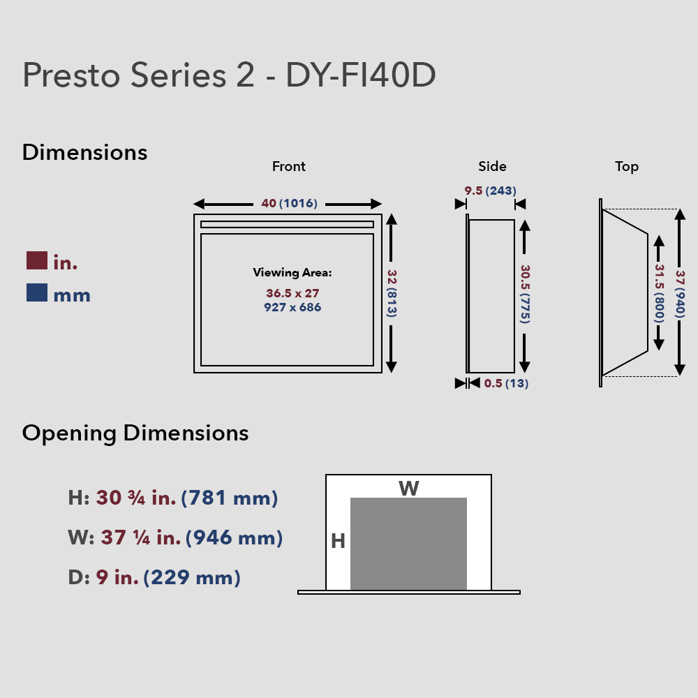 Presto Series 40" Electric Fireplace Insert