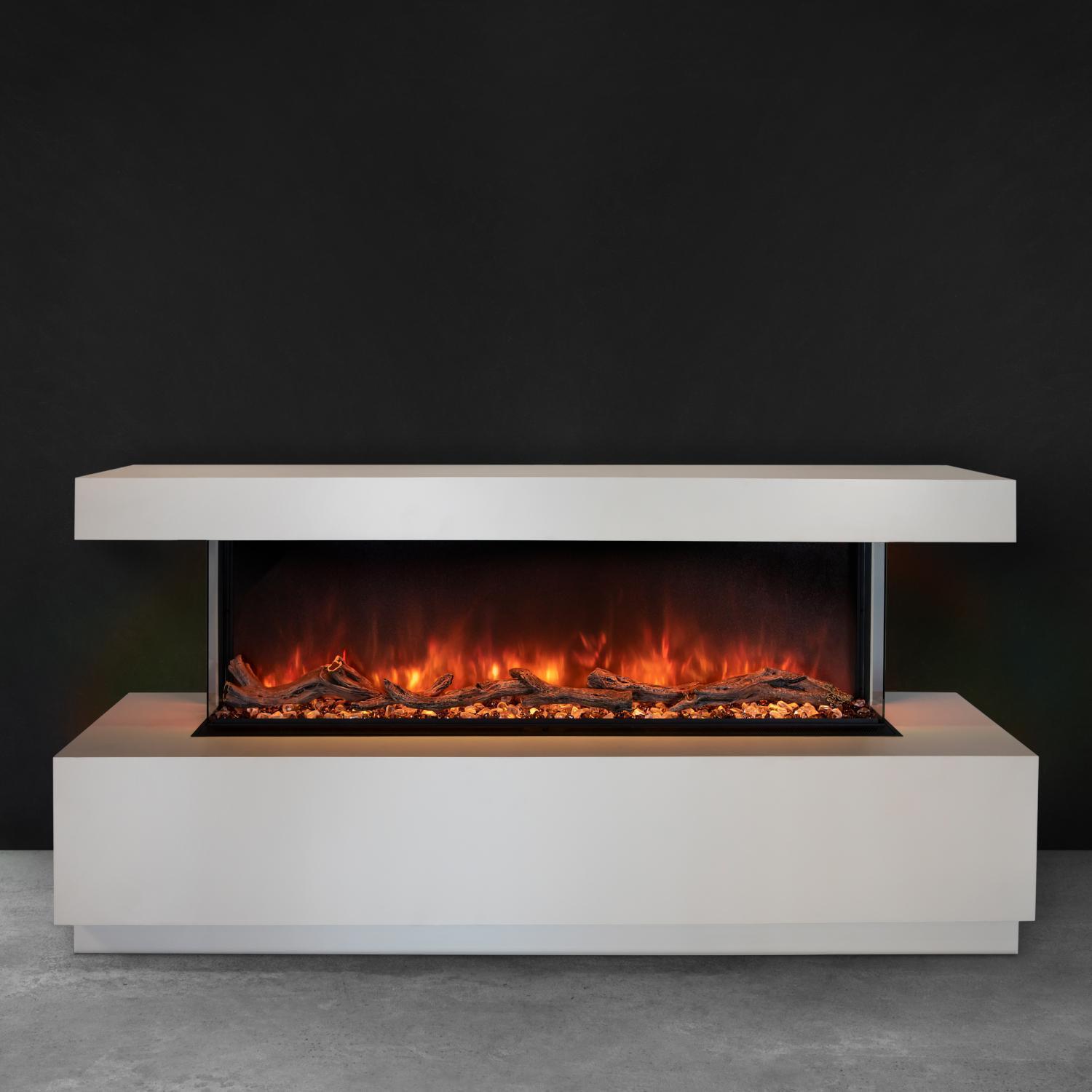 Electric fireplace installed in a floor cabinet | Modern Flames 96" Landscape Pro Multi-Sided Built-In Electric Fireplace