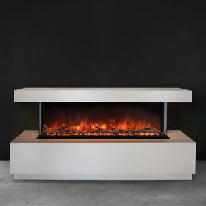 Electric fireplace installed in a floor cabinet | Modern Flames 96" Landscape Pro Multi-Sided Built-In Electric Fireplace