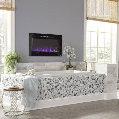 Beautiful Bathroom Fireplace - Touchstone Sideline 36" Black Recessed Mounted Electric Fireplace | Very Good Fireplaces