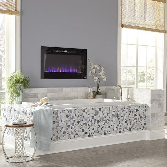 Beautiful Bathroom Fireplace - Touchstone Sideline 36" Black Recessed Mounted Electric Fireplace | Very Good Fireplaces