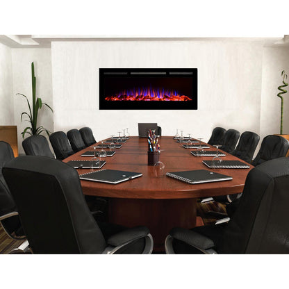Contemporary Electric Fireplace For Offices Meeting Room | Touchstone Sideline 50" Recessed Mounted Black Frame Electric Fireplace