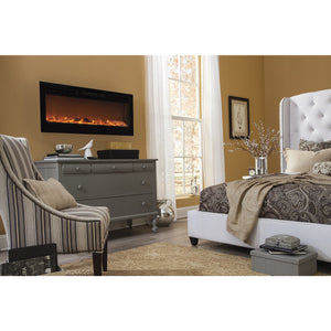 Modern fireplaces for your bedroom | Touchstone Sideline 50" Recessed Mounted Black Frame Electric Fireplace
