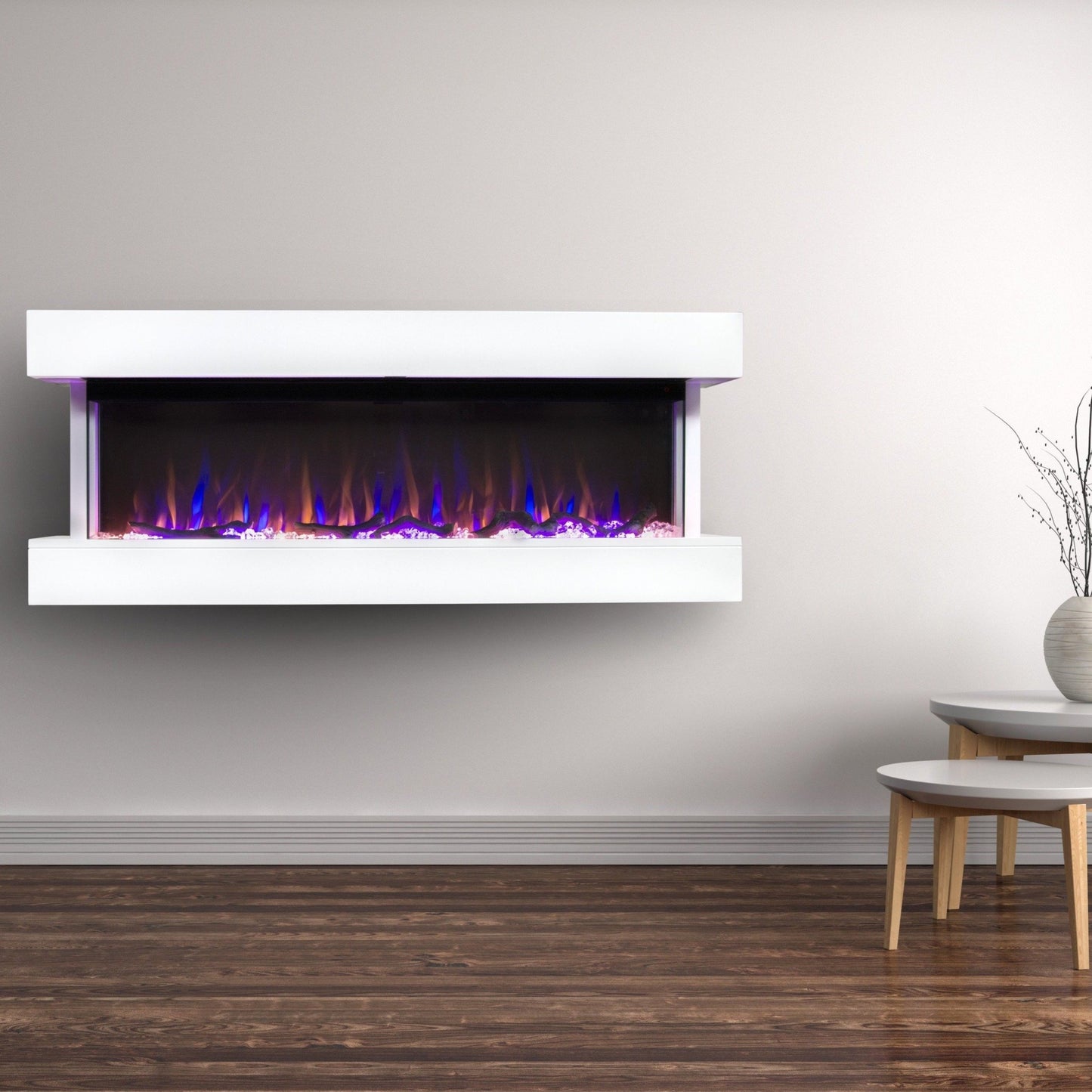 Touchstone Chesmont 50" White Wall Mounted Electric Fireplace 80033 - Room Setting | Very Good Fireplaces