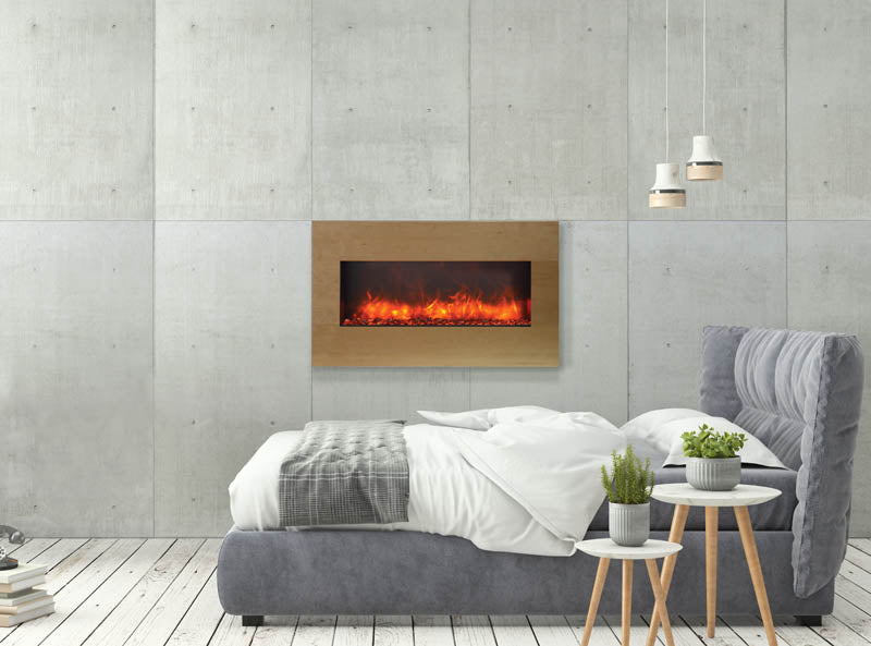 Bedroom with Natural Wood Frame for Amantii 40'' XtraSlim Electric Fireplace - Very Good Fireplace
