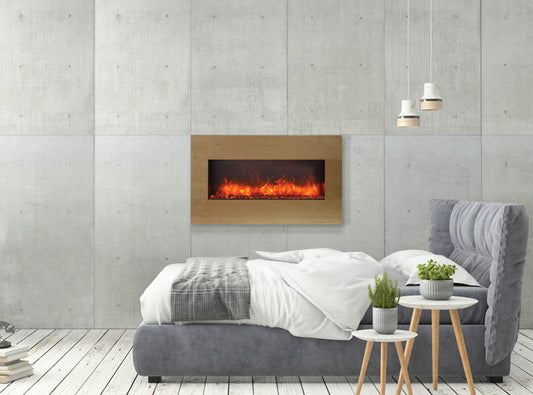 Bedroom with Natural Wood Frame for Amantii 40'' XtraSlim Electric Fireplace - Very Good Fireplace