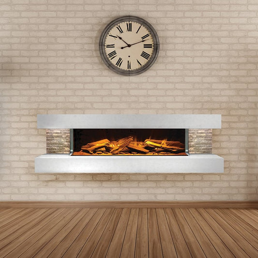Compton 1000: White Stone Electric Fireplace Suite by European Home | Very Good Fireplaces