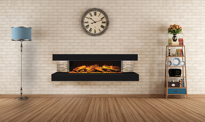 Compton 1000 Electric Fireplace Suite 60'' by European Home in black finish mounted on wall - Very Good Fireplaces