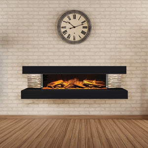 Compton 1000 Electric Fireplace Suite 60'' by European Home in black finish mounted on wall close up - Very Good Fireplaces