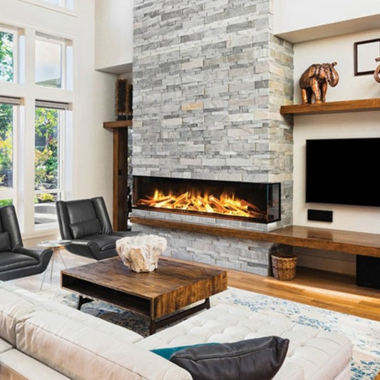 Gorgeous brick wall fireplace in living room | European Home E72 Electric Fireplace | Very Good Fireplaces