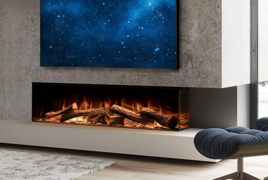 Linnea Electric Fireplace 60" HALO by European Home - Close Up of flame and logs- Very Good Fireplaces