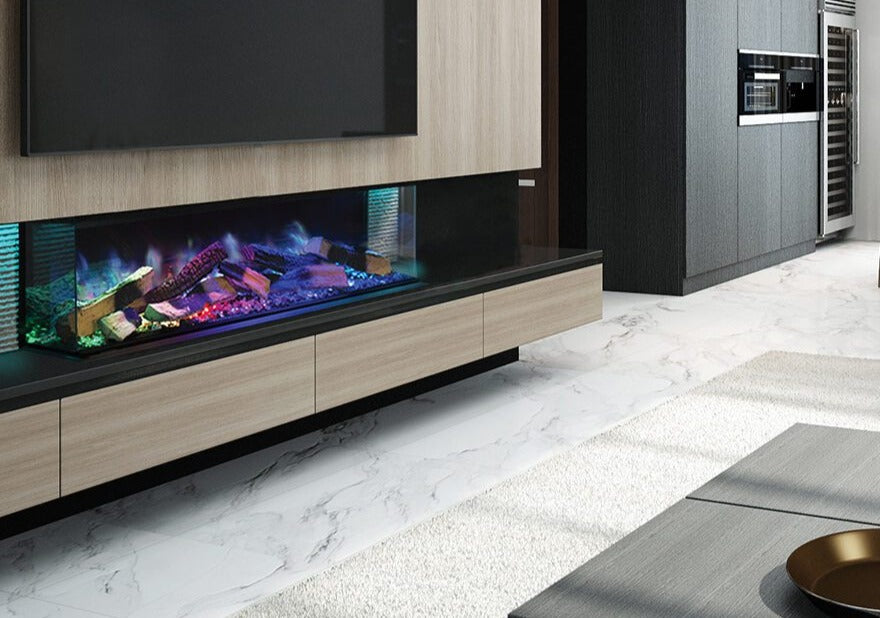 Linnea Electric Fireplace 60" HALO by European Home - Close Up of purple flame - Very Good Fireplaces