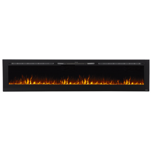 Yellow and orange flame built-in black electric fireplace | Touchstone Sideline 100" Recessed Electric Fireplace