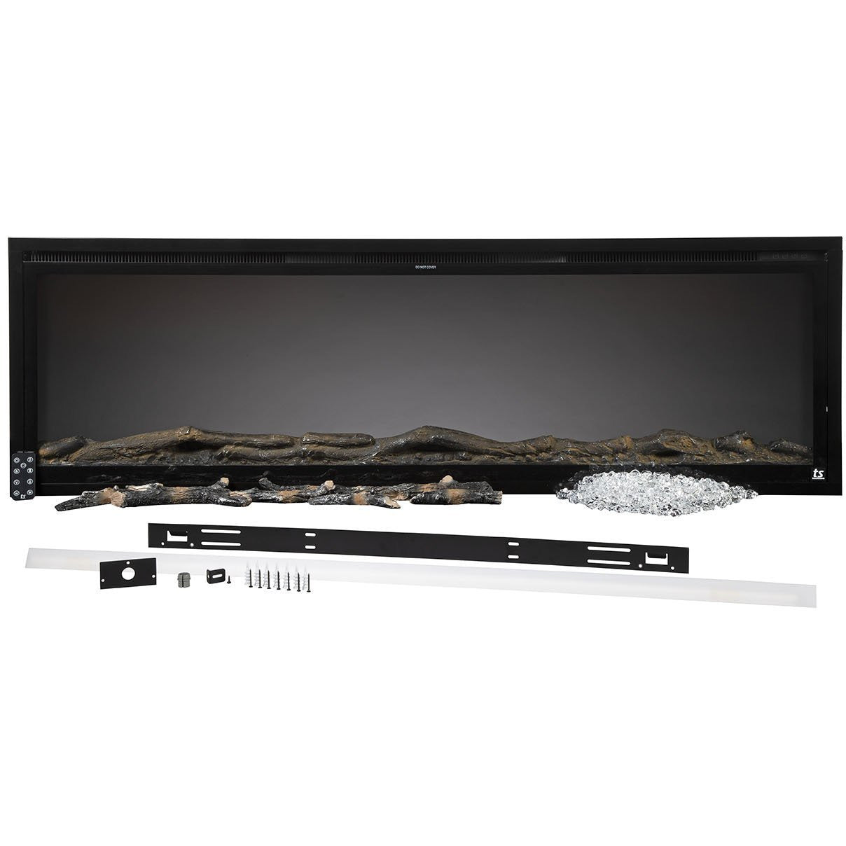 Touchstone Sideline Elite 72'' Recessed Electric Fireplace faux drift wood fire logs and glass crystal.