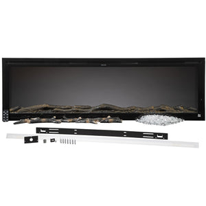 Touchstone Sideline Elite 60'' Recessed Electric Fireplace faux drift wood fire logs and glass crystal.