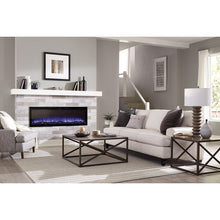 Load image into Gallery viewer, Beautiful living room with Sideline Elite 72&quot; Recessed Electric Fireplace with purple flame– Very Good Fireplaces.