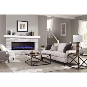 Beautiful living room with Sideline Elite 72" Recessed Electric Fireplace with purple flame– Very Good Fireplaces.