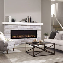 Load image into Gallery viewer, Beautiful living room with Sideline Elite 60&quot; Recessed Electric Fireplace with green flame– Very Good Fireplaces.